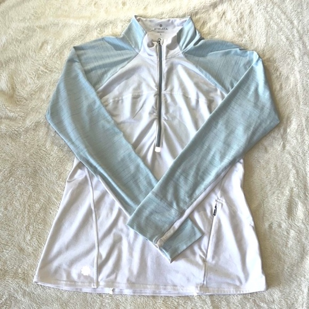 Athleta Half Zip, White/Gray, Size L - Picture 1 of 5